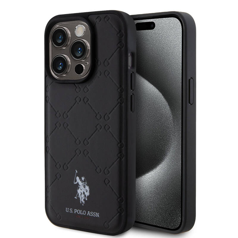 Apple iPhone 15 Pro Case U.S. Polo Assn. Original Licensed HS Patterned Printing Logo Faux Leather Cover - 1