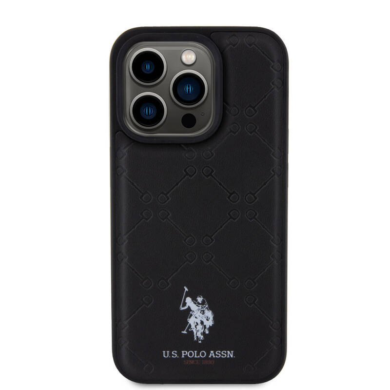 Apple iPhone 15 Pro Case U.S. Polo Assn. Original Licensed HS Patterned Printing Logo Faux Leather Cover - 3