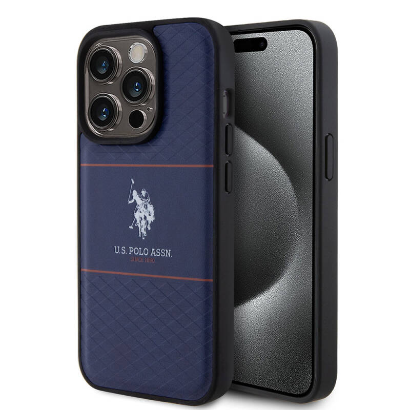 Apple iPhone 15 Pro Case U.S. Polo Assn. Original Licensed Leather Stripe Logo Design Cover - 1