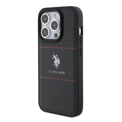 Apple iPhone 15 Pro Case U.S. Polo Assn. Original Licensed Leather Stripe Logo Design Cover - 10