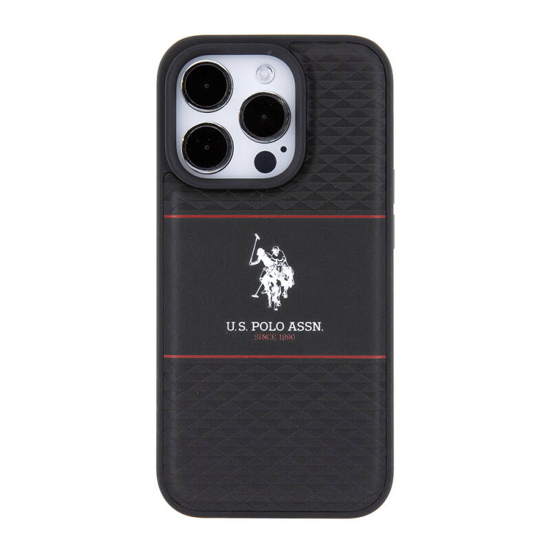 Apple iPhone 15 Pro Case U.S. Polo Assn. Original Licensed Leather Stripe Logo Design Cover - 11