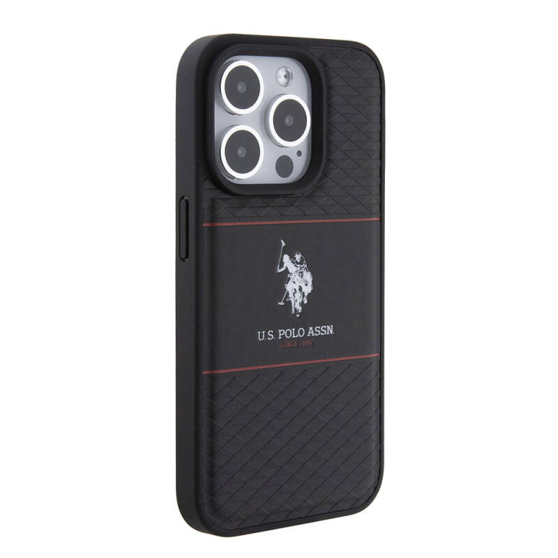 Apple iPhone 15 Pro Case U.S. Polo Assn. Original Licensed Leather Stripe Logo Design Cover - 12