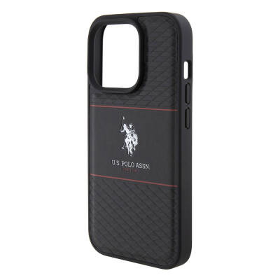 Apple iPhone 15 Pro Case U.S. Polo Assn. Original Licensed Leather Stripe Logo Design Cover - 14