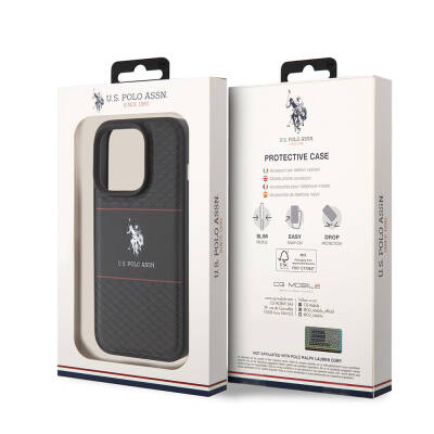 Apple iPhone 15 Pro Case U.S. Polo Assn. Original Licensed Leather Stripe Logo Design Cover - 16