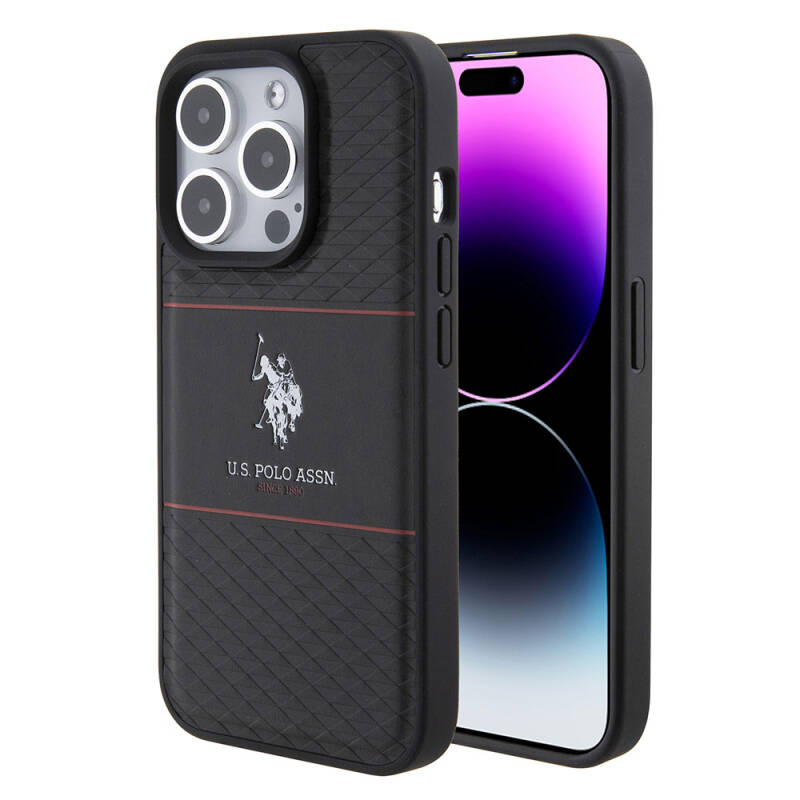 Apple iPhone 15 Pro Case U.S. Polo Assn. Original Licensed Leather Stripe Logo Design Cover - 9