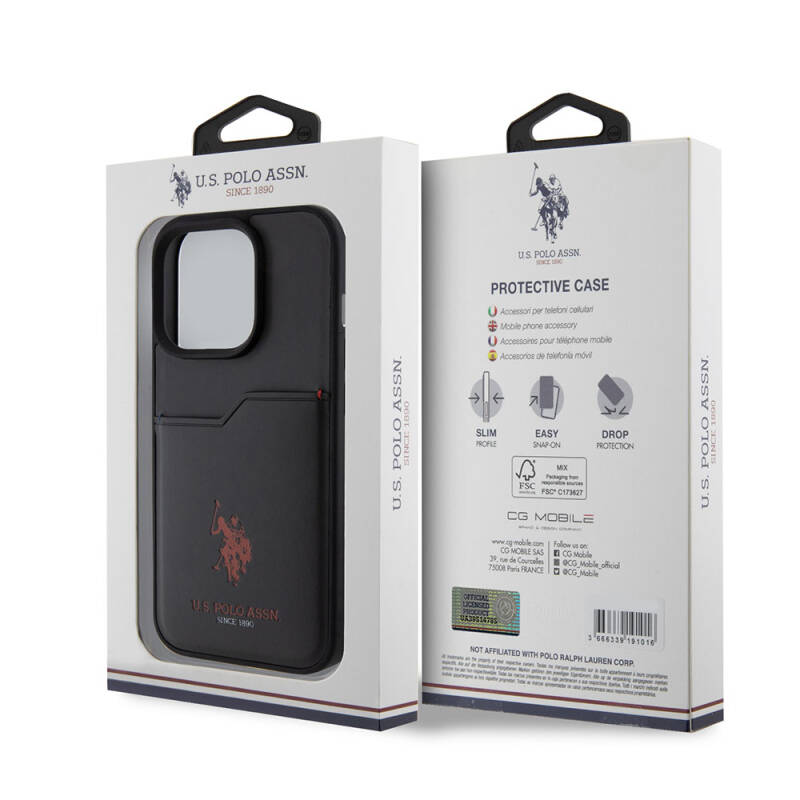 Apple iPhone 15 Pro Case U.S. Polo Assn. Original Licensed Printing Logo PU Card Holder Cover - 9