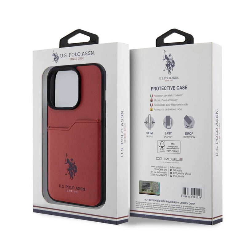 Apple iPhone 15 Pro Case U.S. Polo Assn. Original Licensed Printing Logo PU Card Holder Cover - 33