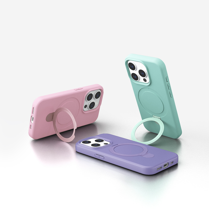 Apple iPhone 15 Pro Case Zore Samara Cover with M-safe Charging Stand - 8