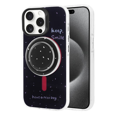 Apple iPhone 15 Pro Case Zore Tiktok Cover with Magsafe Charging Feature and Plug-in Pop Socket - 1