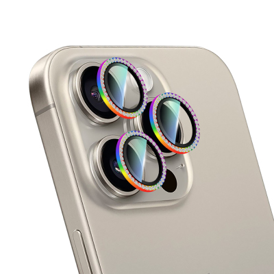 Apple iPhone 15 Pro CaseWorld Alloy Sparkling Diamond Series Stone Lens Protector - 11