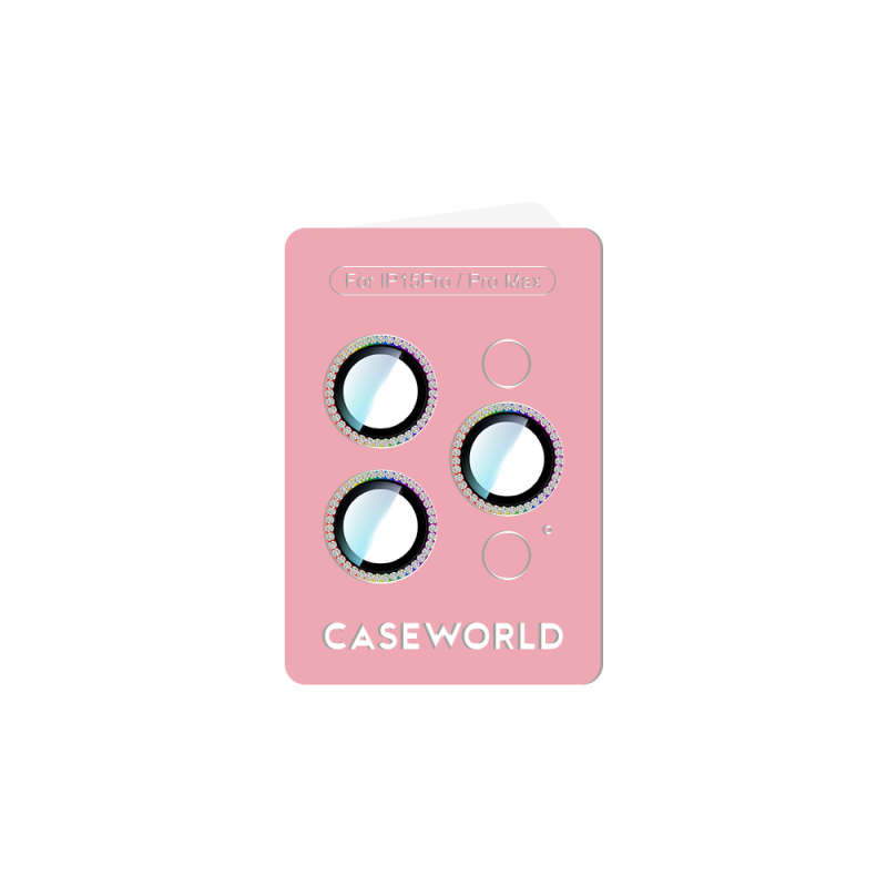 Apple iPhone 15 Pro CaseWorld Alloy Sparkling Diamond Series Stone Lens Protector - 12