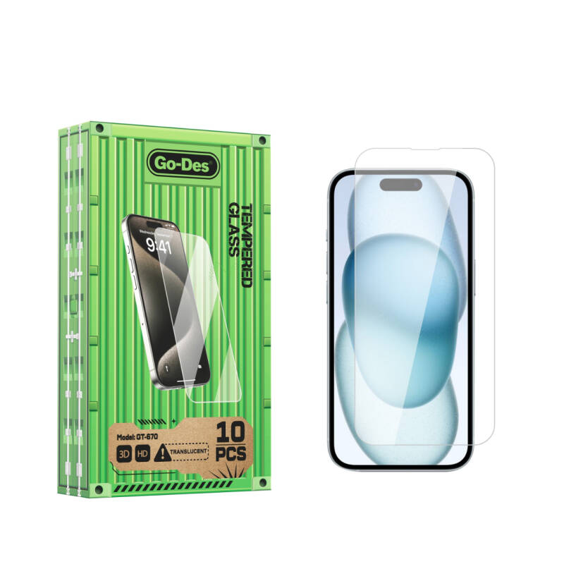 Apple iPhone 15 Pro Go Des Fingerprint Free 9H Oleophobic Bom Glass Screen Protector 10 Pack - 2