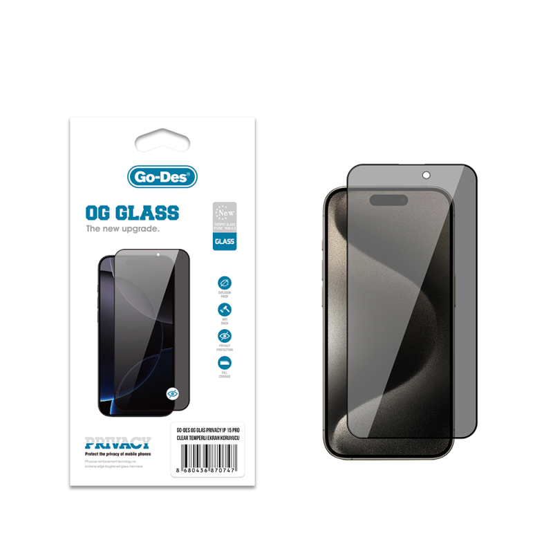 Apple iPhone 15 Pro Go Des OG Glass Privacy Antistatik Temperli Cam Ekran Koruyucu - 1