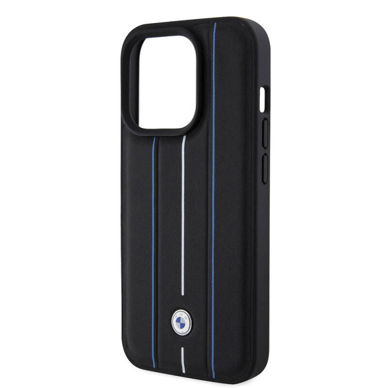 Apple iPhone 15 Pro Kılıf BMW Deri Görünümlü Blue Lines Orjinal Lisanslı Kapak - 5