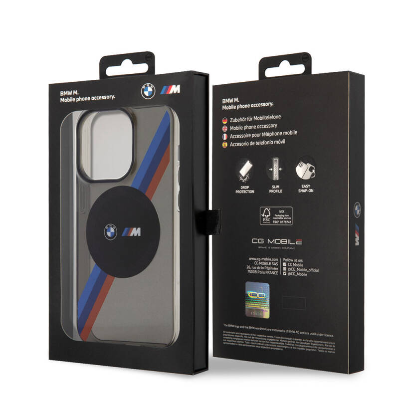 Apple iPhone 15 Pro Kılıf BMW Magsafe Şarj Özellikli Transparan Tricolor Stripes Orjinal Lisanslı Kapak - 16