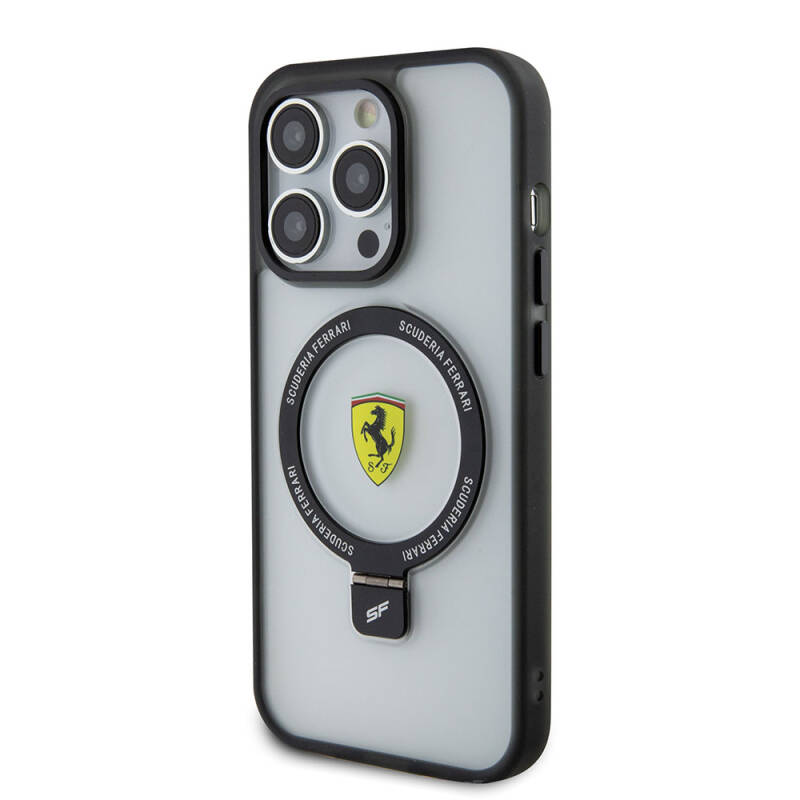 Apple iPhone 15 Pro Kılıf Ferrari Magsafe Şarj Özellikli Standlı Buzlu Yüzey Dizayn Kapak - 3