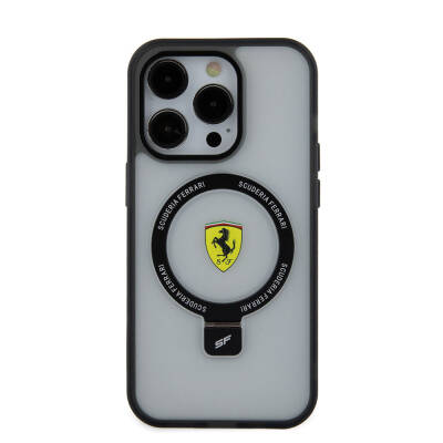 Apple iPhone 15 Pro Kılıf Ferrari Magsafe Şarj Özellikli Standlı Buzlu Yüzey Dizayn Kapak - 4