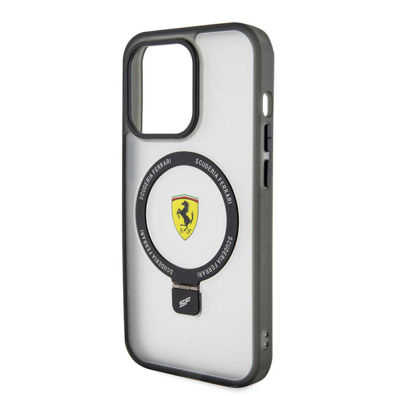 Apple iPhone 15 Pro Kılıf Ferrari Magsafe Şarj Özellikli Standlı Buzlu Yüzey Dizayn Kapak - 6
