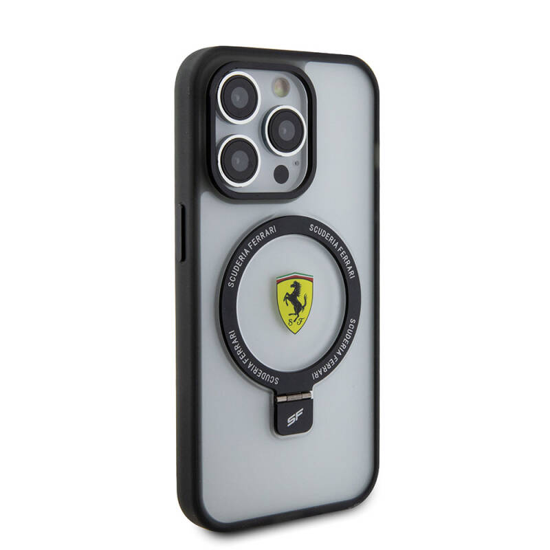 Apple iPhone 15 Pro Kılıf Ferrari Magsafe Şarj Özellikli Standlı Buzlu Yüzey Dizayn Kapak - 2