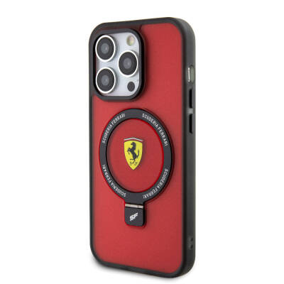 Apple iPhone 15 Pro Kılıf Ferrari Magsafe Şarj Özellikli Standlı Buzlu Yüzey Dizayn Kapak - 10