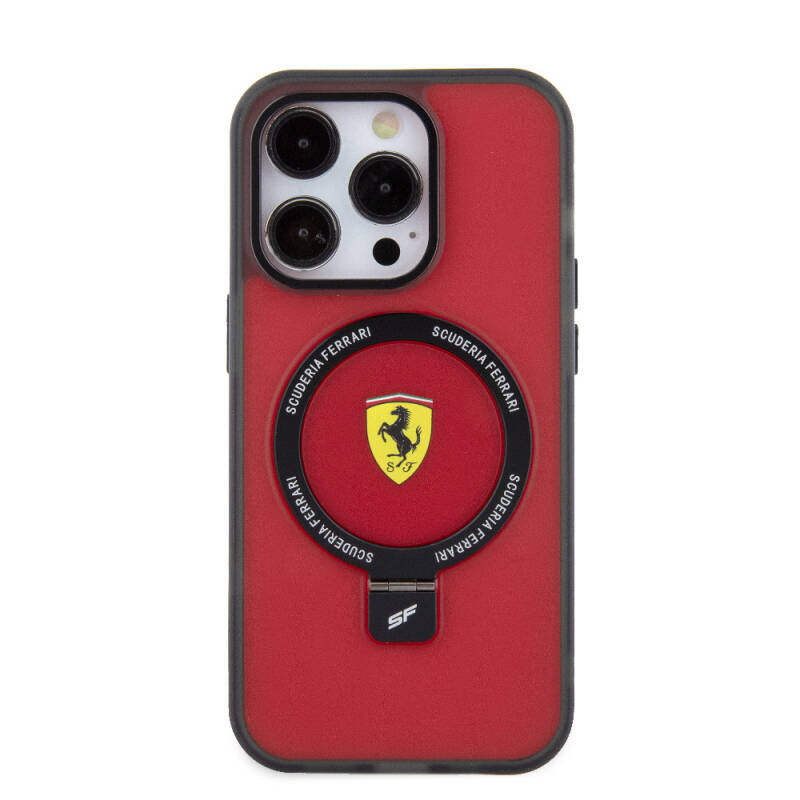 Apple iPhone 15 Pro Kılıf Ferrari Magsafe Şarj Özellikli Standlı Buzlu Yüzey Dizayn Kapak - 11