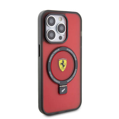Apple iPhone 15 Pro Kılıf Ferrari Magsafe Şarj Özellikli Standlı Buzlu Yüzey Dizayn Kapak - 12