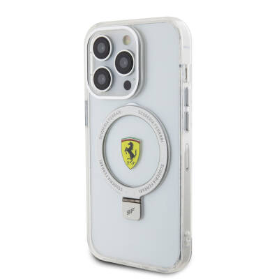 Apple iPhone 15 Pro Kılıf Ferrari Magsafe Şarj Özellikli Standlı Buzlu Yüzey Dizayn Kapak - 21