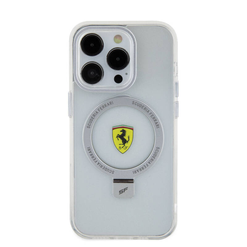 Apple iPhone 15 Pro Kılıf Ferrari Magsafe Şarj Özellikli Standlı Buzlu Yüzey Dizayn Kapak - 22