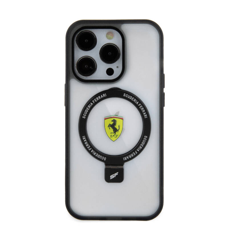Apple iPhone 15 Pro Kılıf Ferrari Magsafe Şarj Özellikli Standlı Buzlu Yüzey Dizayn Kapak - 23