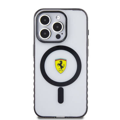 Apple iPhone 15 Pro Kılıf Ferrari Orjinal Lisanslı Magsafe Şarj Özellikli Tırtıklı Kenar Tasarımlı Ortalanmış Logo Kapak - 12