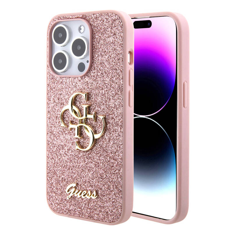 Apple iPhone 15 Pro Kılıf Guess Orjinal Lisanslı 4G Büyük Metal Logolu Glitter Kapak - 1