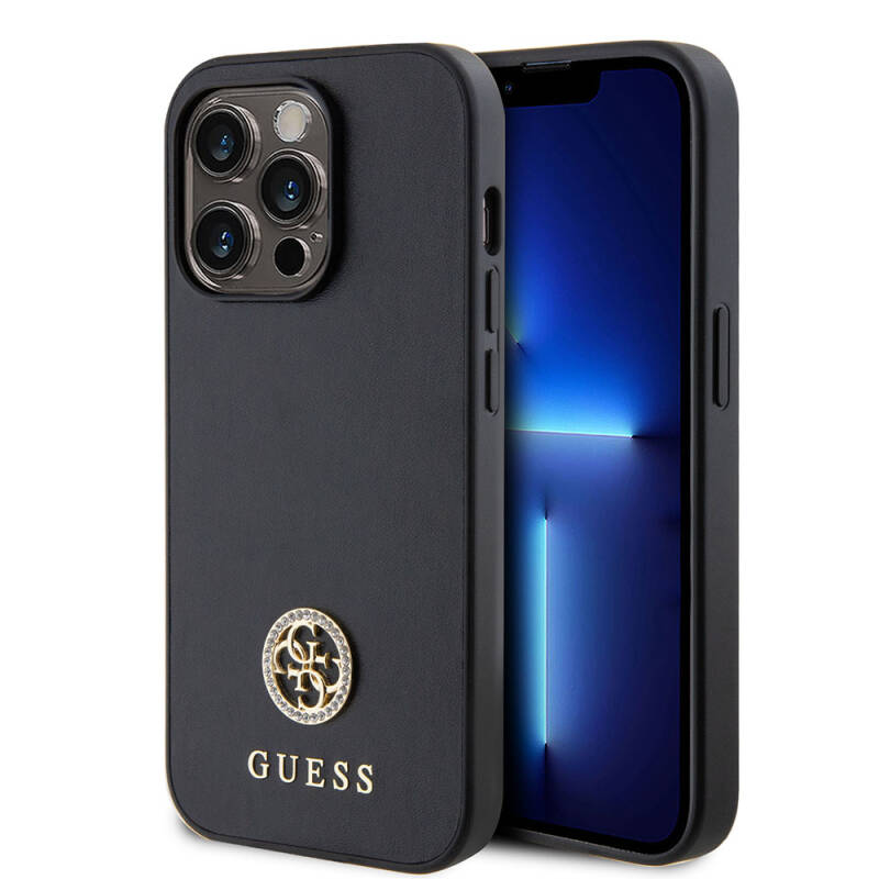 Apple iPhone 15 Pro Kılıf Guess Orjinal Lisanslı Deri 4G Metal Logo Strass Kapak - 1