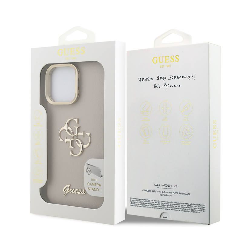 Apple iPhone 15 Pro Kılıf Guess Orjinal Lisanslı Grained Yazı Logolu Kamera Standlı Kapak - 25