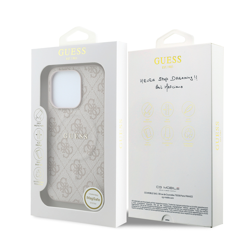 Apple iPhone 15 Pro Kılıf Guess Orjinal Lisanslı M-safe Kabartmalı 4G Desenli Yazı Logolu Kapak - 15