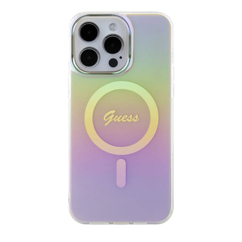 Apple iPhone 15 Pro Kılıf Guess Orjinal Lisanslı Magsafe Şarj Özellikli Yazı Logolu Iridescent Kapak - 27