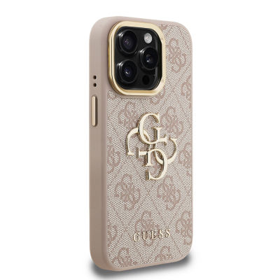 Apple iPhone 15 Pro Kılıf Guess Orjinal Lisanslı PU Deri 4G Desenli Metal Büyük 4G ve Yazı Logolu Kamera Standlı Kapak - 14