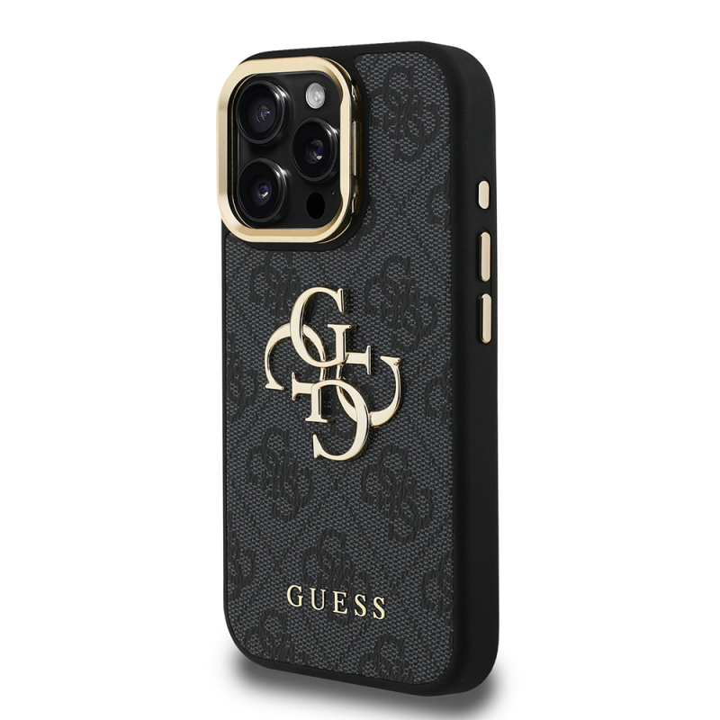 Apple iPhone 15 Pro Kılıf Guess Orjinal Lisanslı PU Deri 4G Desenli Metal Büyük 4G ve Yazı Logolu Kamera Standlı Kapak - 19