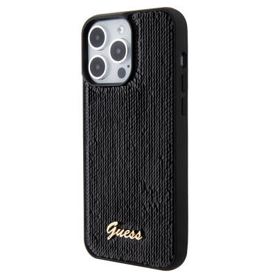 Apple iPhone 15 Pro Kılıf Guess Orjinal Lisanslı Pullu Arka Yüzey Metal Yazı Logolu Sequin Script Kapak - 11