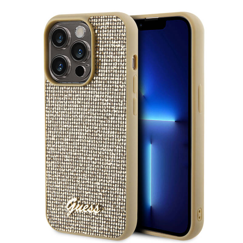 Apple iPhone 15 Pro Kılıf Guess Orjinal Lisanslı Yazı Logolu Disco Script Metal Kapak - 9