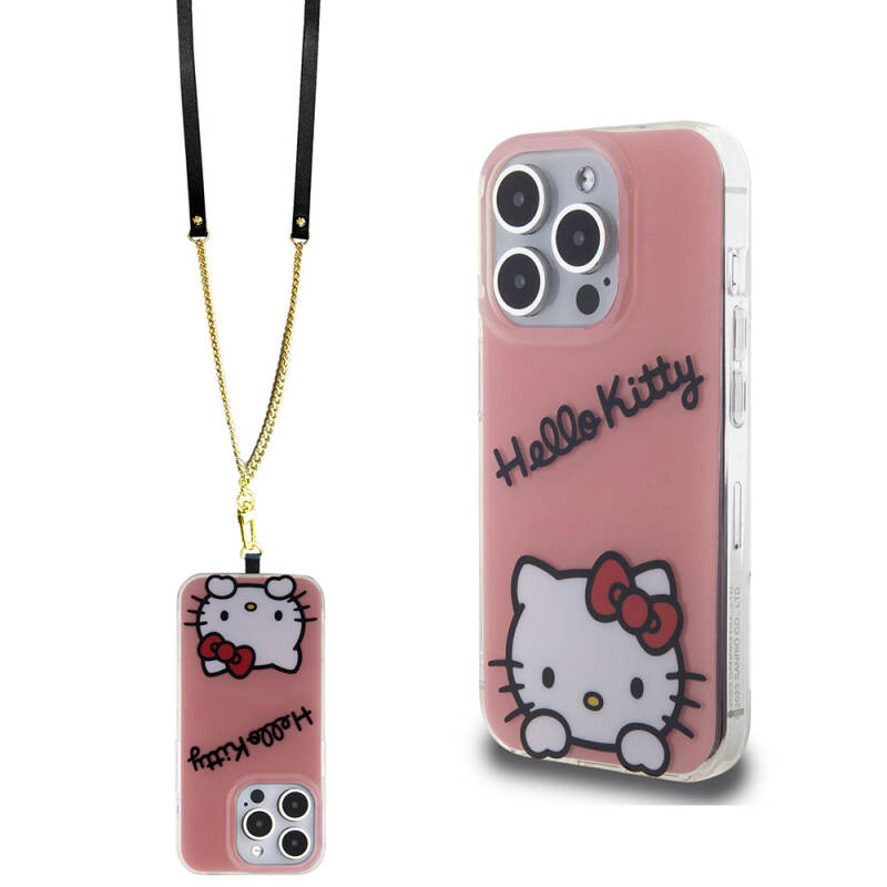 Apple iPhone 15 Pro Kılıf Hello Kitty Orjinal Lisanslı Askılı Yazı ve İkonik Logolu Daydreaming Kapak - 2