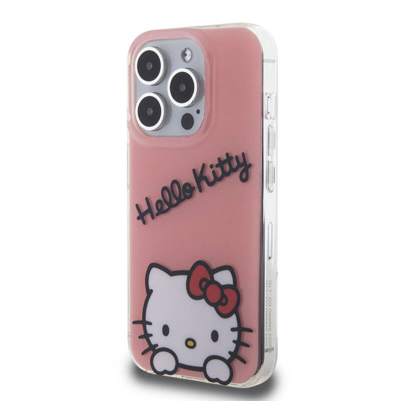 Apple iPhone 15 Pro Kılıf Hello Kitty Orjinal Lisanslı Askılı Yazı ve İkonik Logolu Daydreaming Kapak - 3