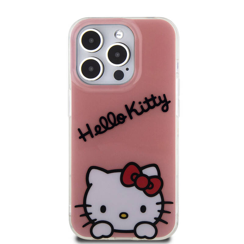 Apple iPhone 15 Pro Kılıf Hello Kitty Orjinal Lisanslı Askılı Yazı ve İkonik Logolu Daydreaming Kapak - 4
