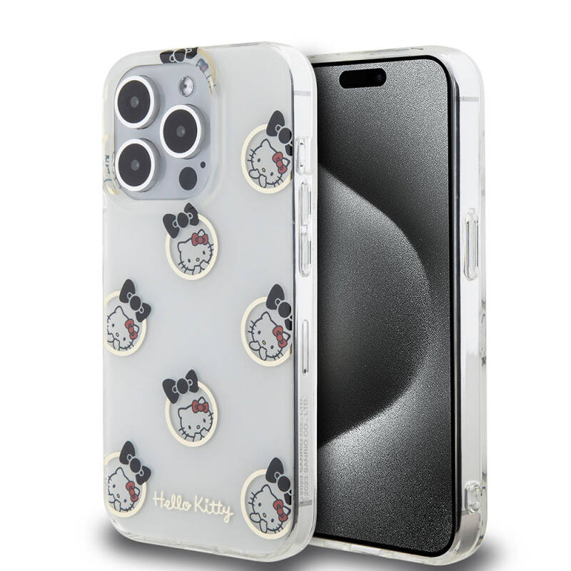 Apple iPhone 15 Pro Kılıf Hello Kitty Orjinal Lisanslı Elektroplating Kaplama Kabarcık Baskılı Kapak - 9