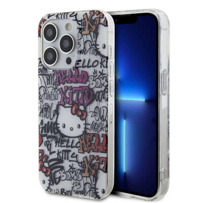 Apple iPhone 15 Pro Kılıf Hello Kitty Orjinal Lisanslı İkonik Logolu Etiket Graffiti Kapak - 10