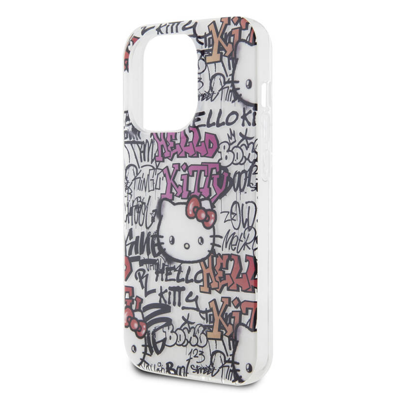 Apple iPhone 15 Pro Kılıf Hello Kitty Orjinal Lisanslı İkonik Logolu Etiket Graffiti Kapak - 15
