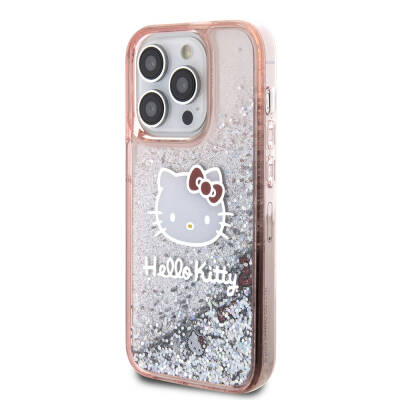 Apple iPhone 15 Pro Kılıf Hello Kitty Orjinal Lisanslı İkonik Sıvılı Glitter Kapak - 3