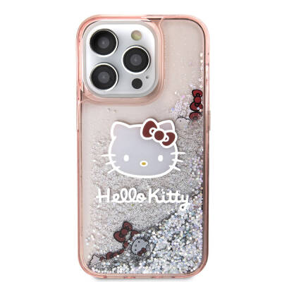 Apple iPhone 15 Pro Kılıf Hello Kitty Orjinal Lisanslı İkonik Sıvılı Glitter Kapak - 4