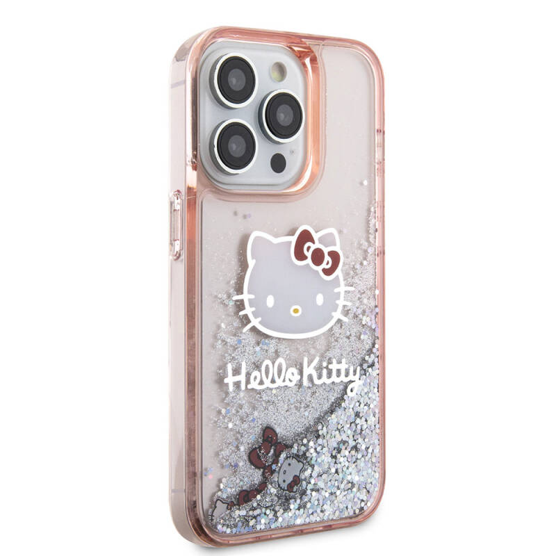 Apple iPhone 15 Pro Kılıf Hello Kitty Orjinal Lisanslı İkonik Sıvılı Glitter Kapak - 5