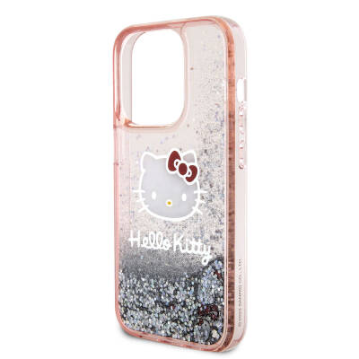 Apple iPhone 15 Pro Kılıf Hello Kitty Orjinal Lisanslı İkonik Sıvılı Glitter Kapak - 7
