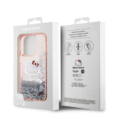 Apple iPhone 15 Pro Kılıf Hello Kitty Orjinal Lisanslı İkonik Sıvılı Glitter Kapak - 9